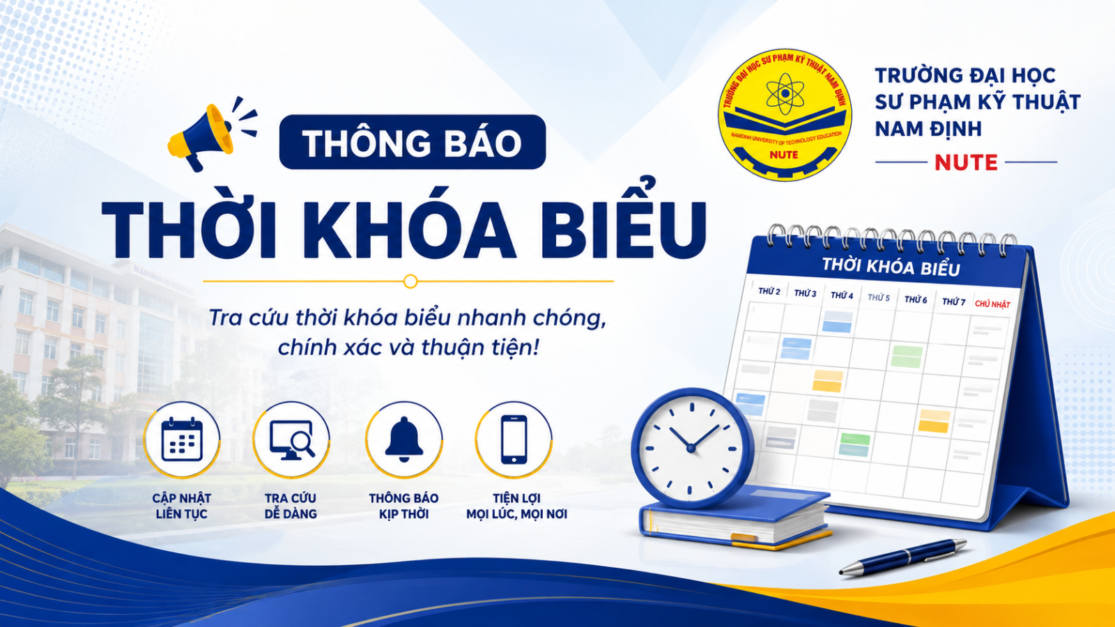 Lịch học tuần 2 học kỳ 1 năm học 2026-2027