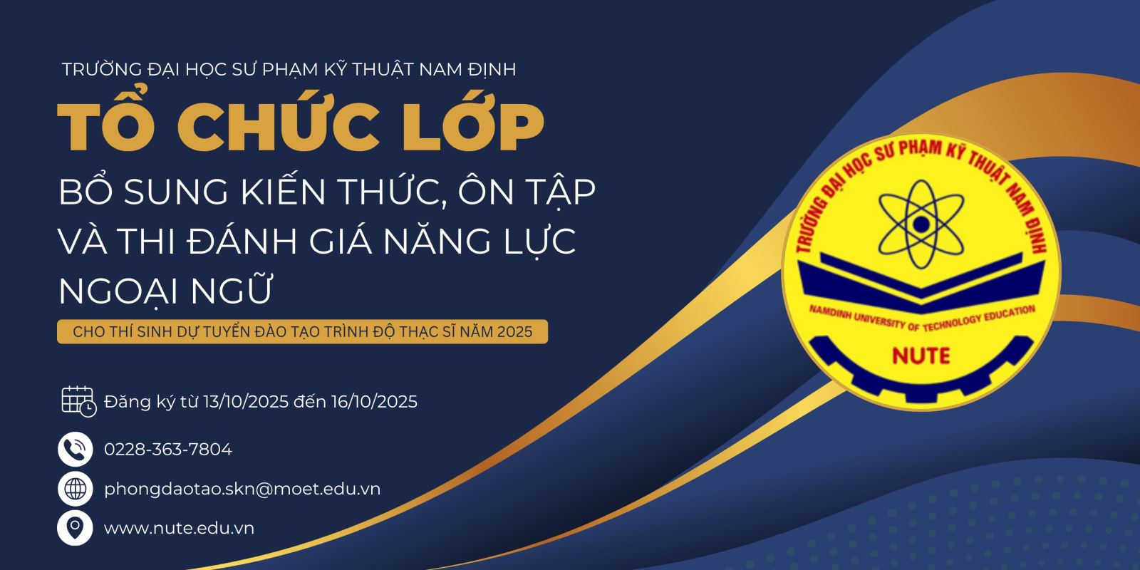 Thông báo về việc tổ chức lớp bổ sung kiến thức, ôn tập và thi đánh giá năng lực Ngoại ngữ cho thí sinh dự tuyển đào tạo trình độ thạc sĩ năm 2025