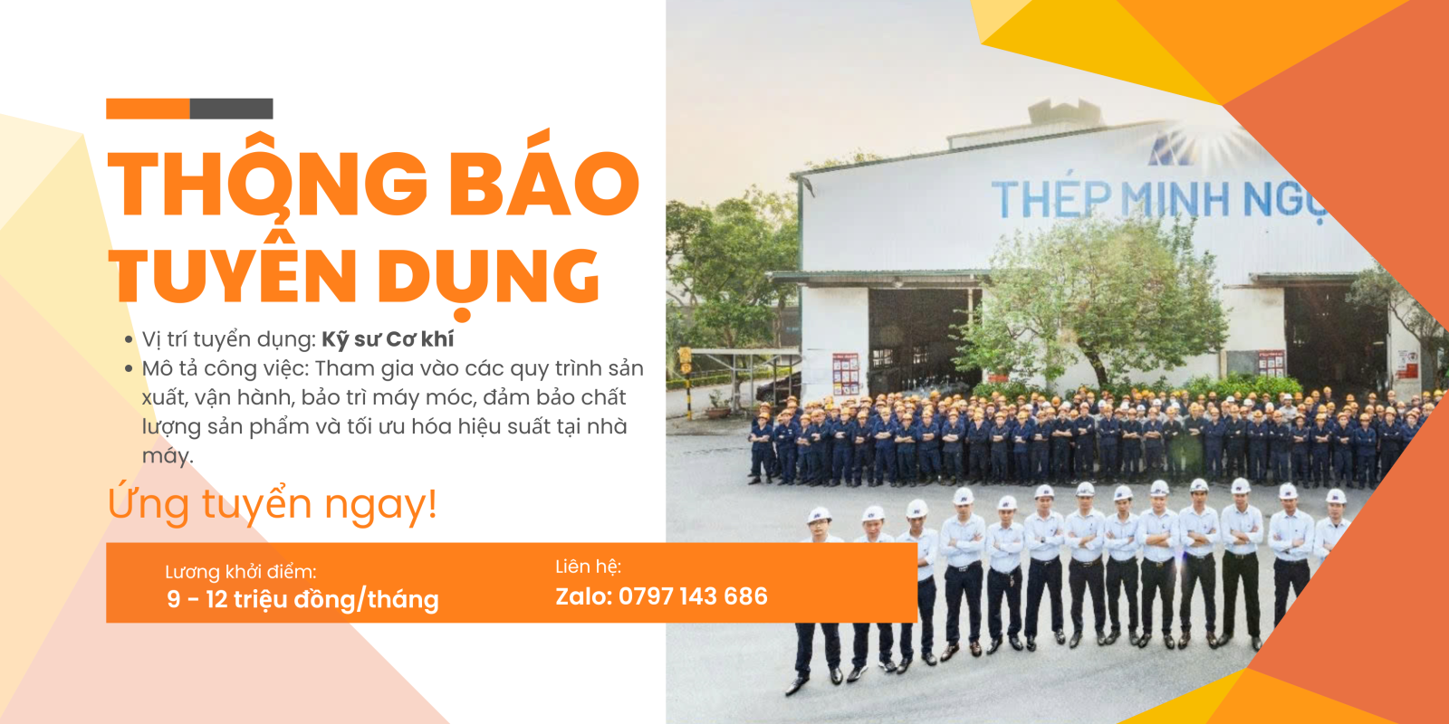 Cơ hội việc làm hấp dẫn tại Thép Minh Ngọc dành cho sinh viên NUTE