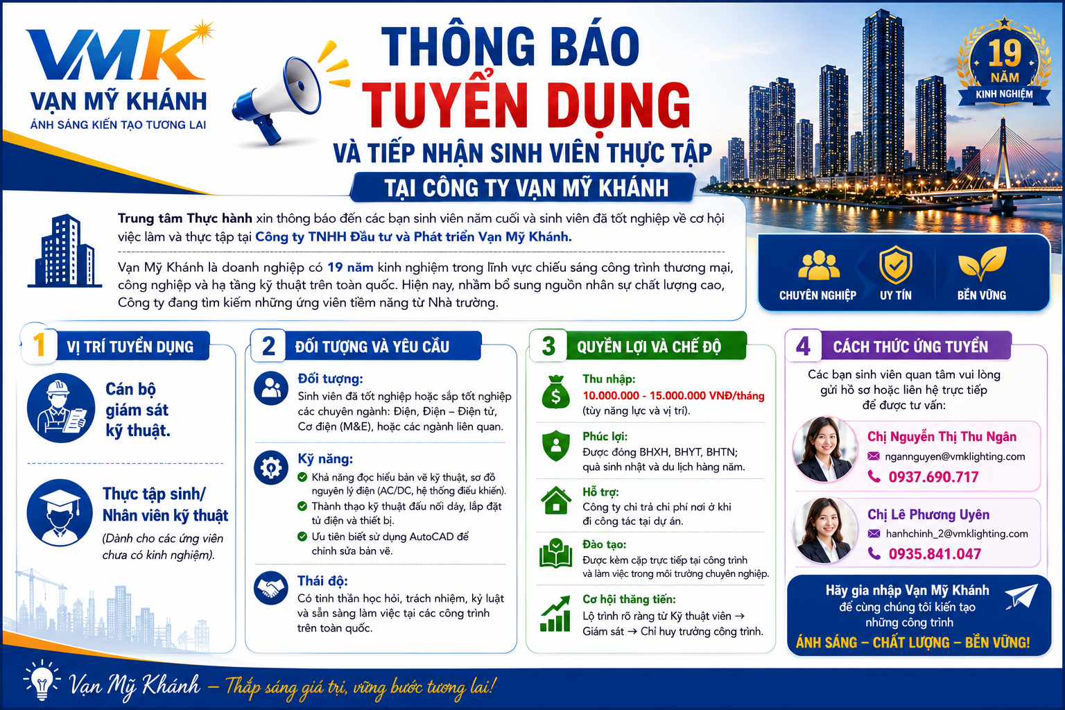Thông báo tuyển dụng và tiếp nhận sinh viên thực tập tại Công ty VẠN MỸ KHÁNH