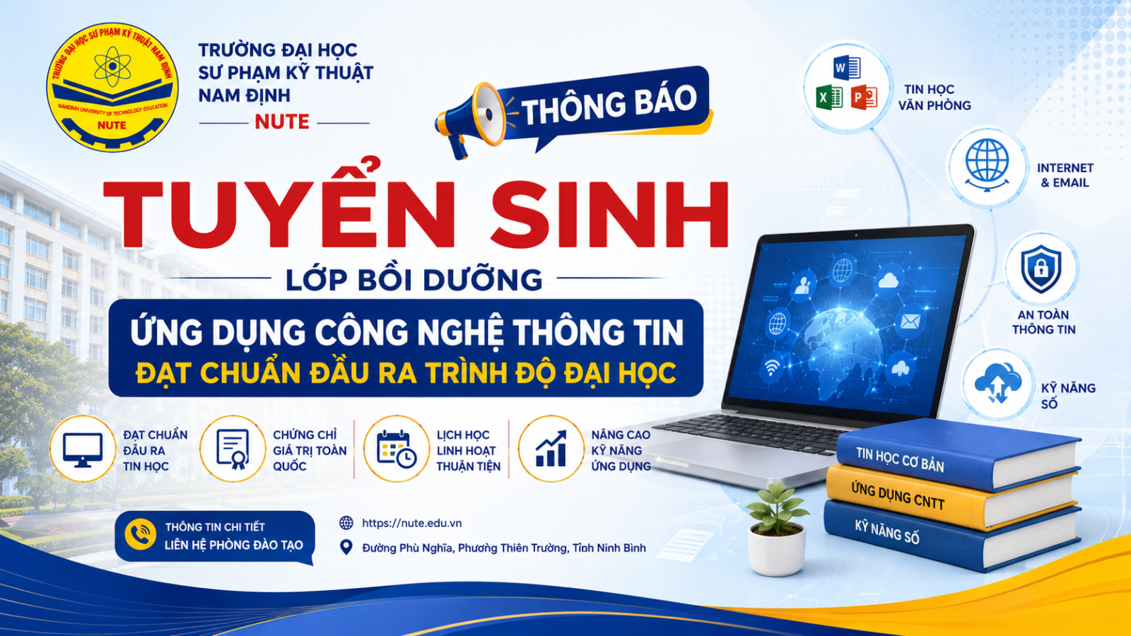 Thông báo về việc mở các lớp bồi dưỡng Ứng dụng công nghệ thông tin đạt chuẩn đầu ra trình độ đại học (Phần 1) – Đợt 2 năm 2026